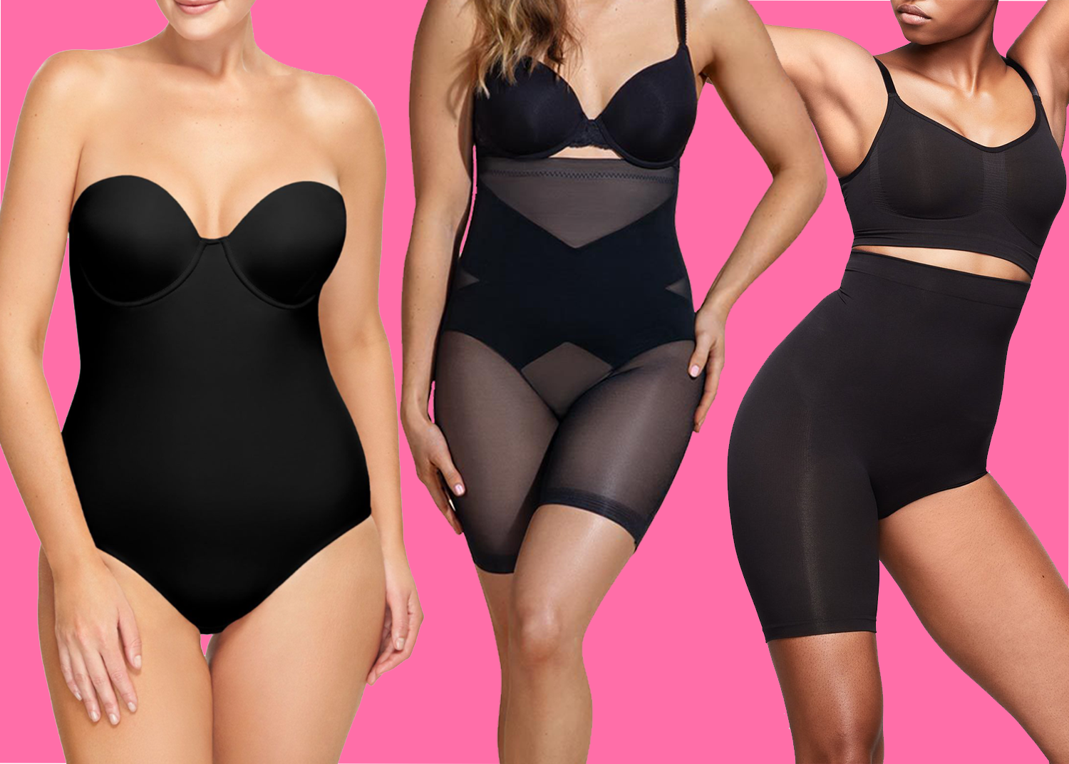 bebe Womens Body Shaper Tag Free Strapless Cupped Mid-Thigh Bodysuit (Small  Black) at  Women's Clothing store